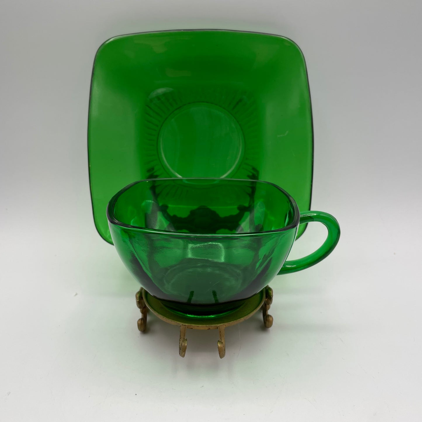 Anchor Hocking Green Charm Cups and Saucers, Set of 4