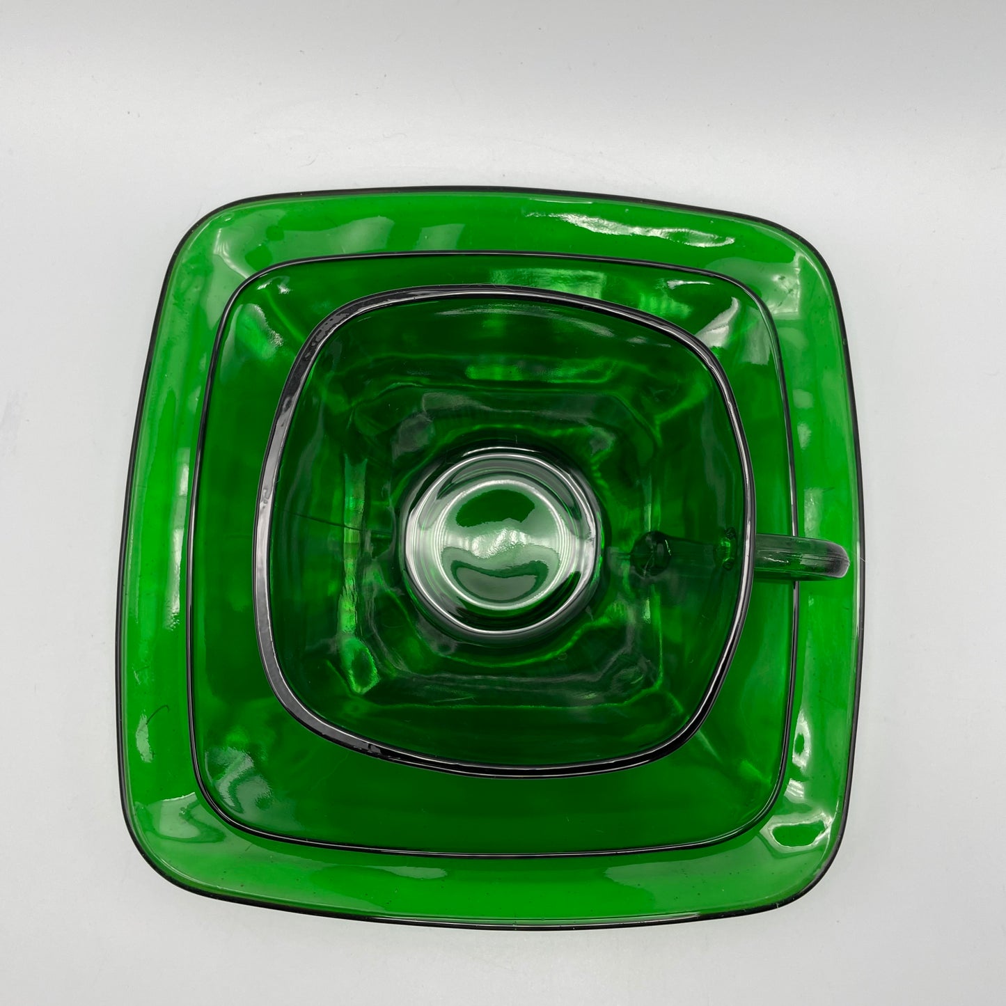 Anchor Hocking Green Charm Cup, Saucer and Cake Plate