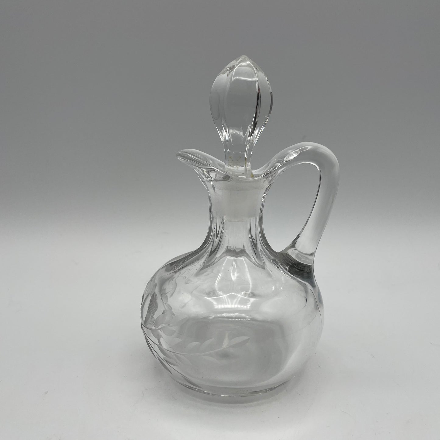 Glass Cruet & Stopper with Etched Floral Pattern