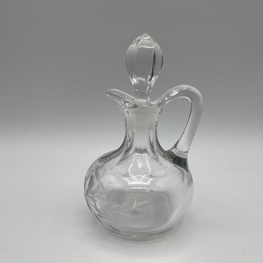 Glass Cruet & Stopper with Etched Floral Pattern