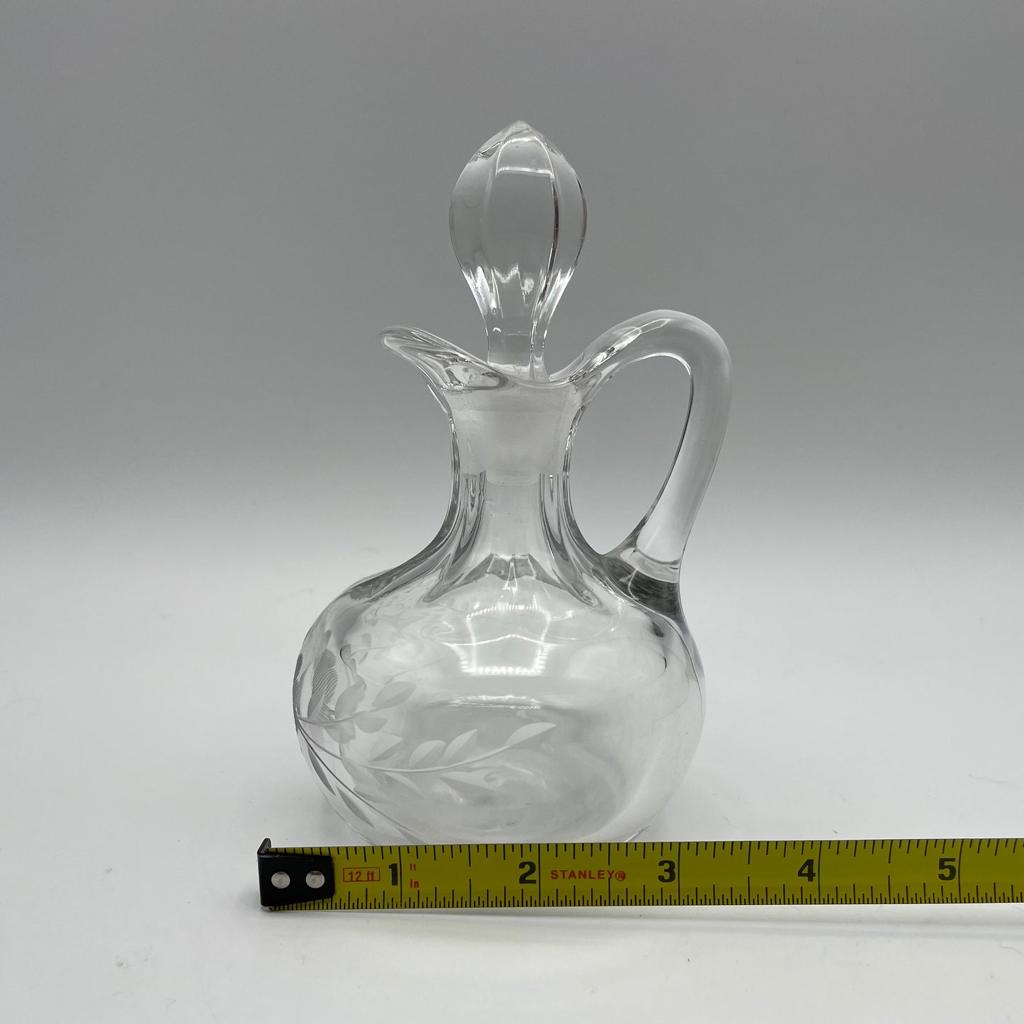Glass Cruet & Stopper with Etched Floral Pattern