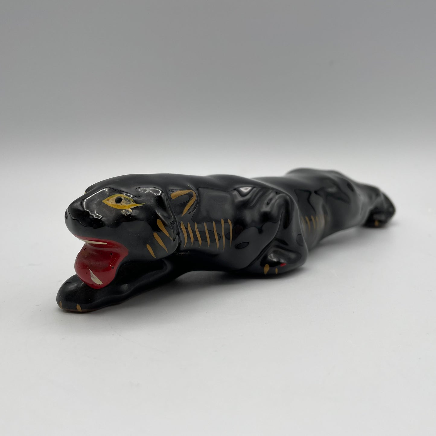 Miniature Redware Black Panther Figurine, Mid-Century Modern, Japan