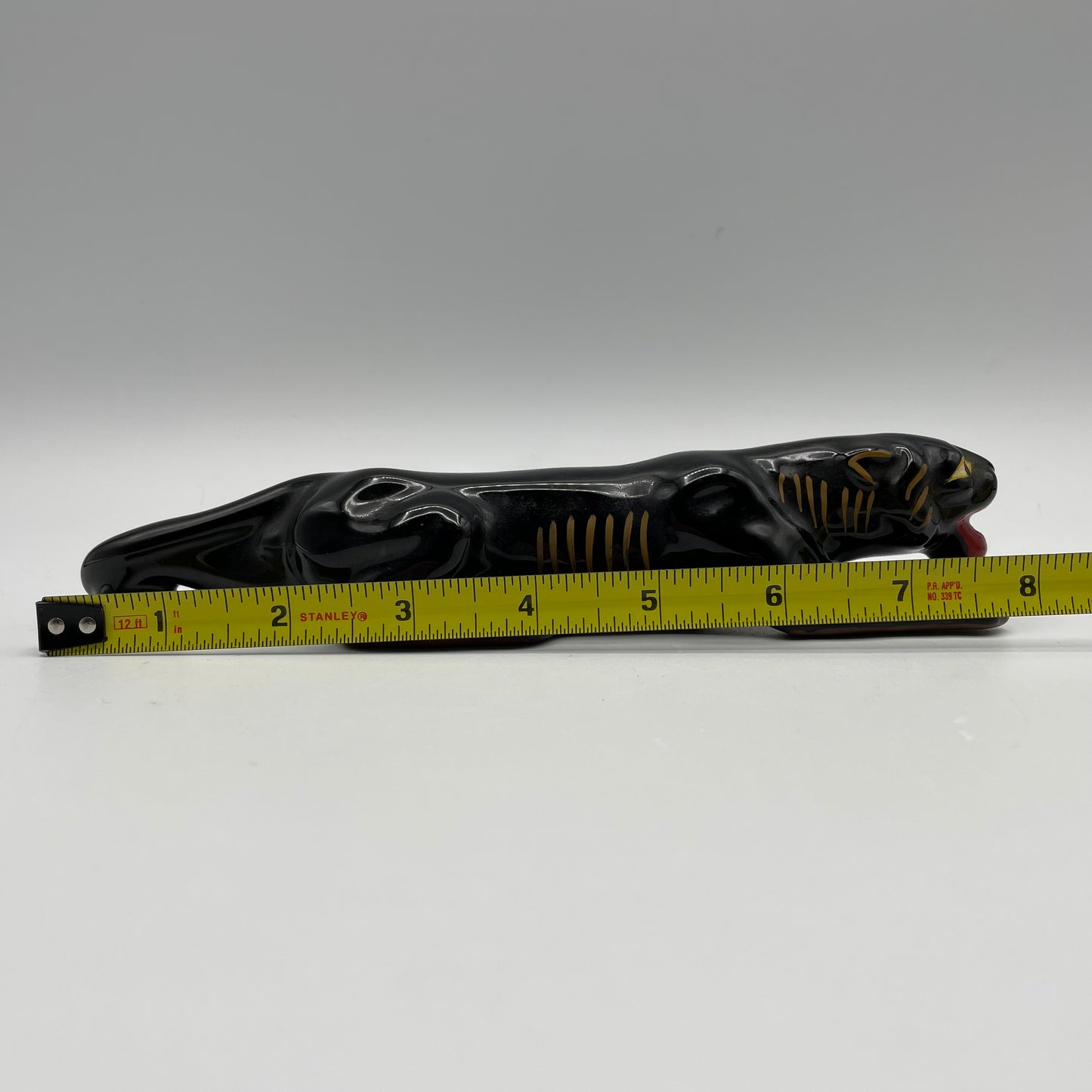 Miniature Redware Black Panther Figurine, Mid-Century Modern, Japan