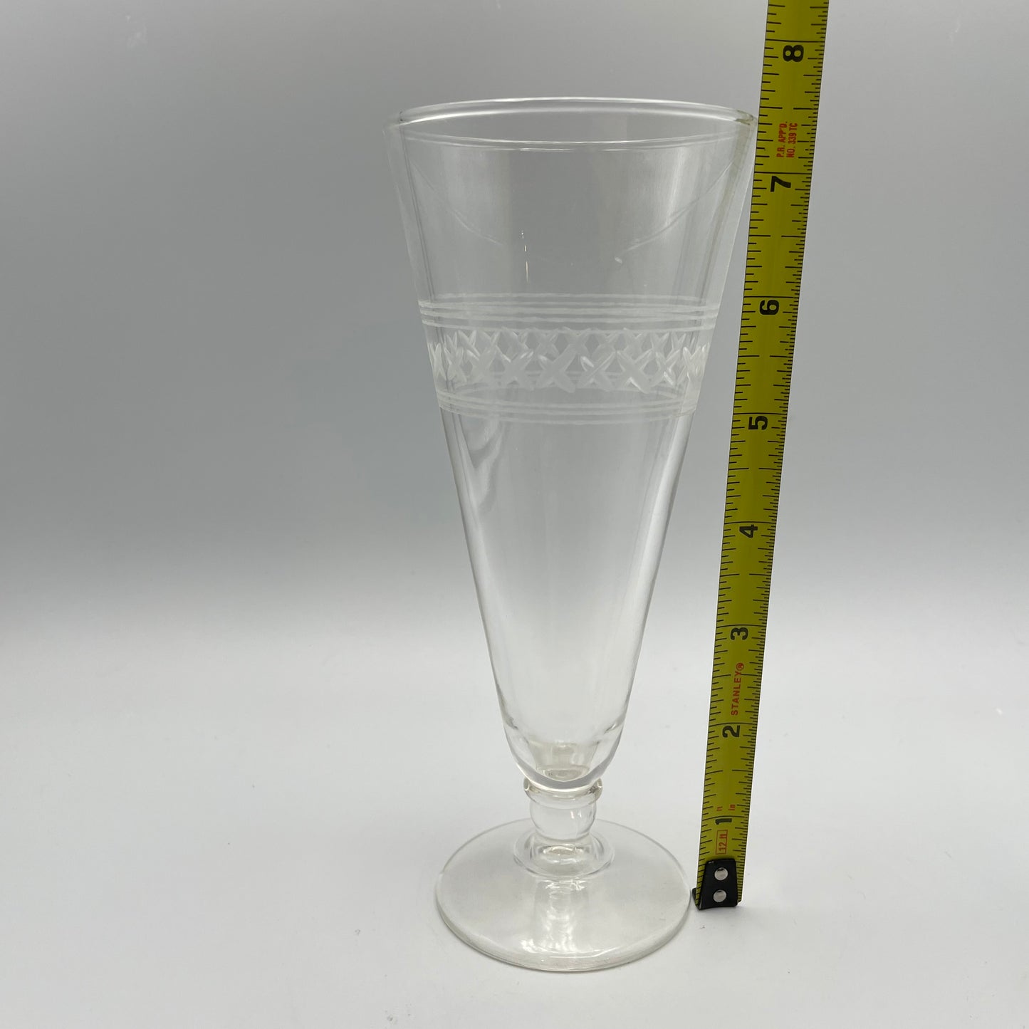 Pilsner Glasses, Etched with Crisscross Pattern, Set of 2