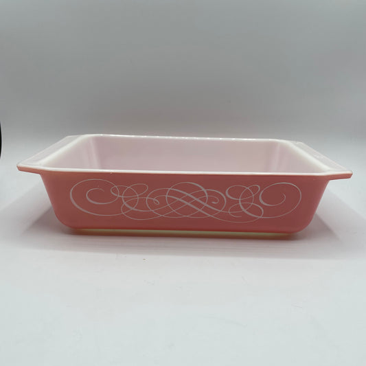 Pyrex Pink Scroll 575 2 QT Casserole Rectangle Glass Baking Dish 1958-59