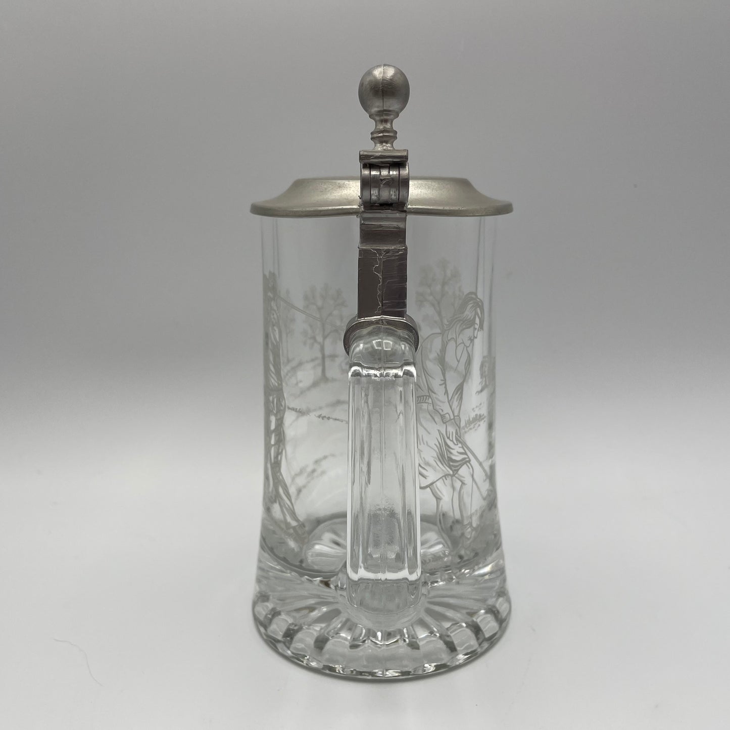 Vintage ALWE Crystal Beer Stein Etched Golf Theme Zinn Pewter Lid 16oz
