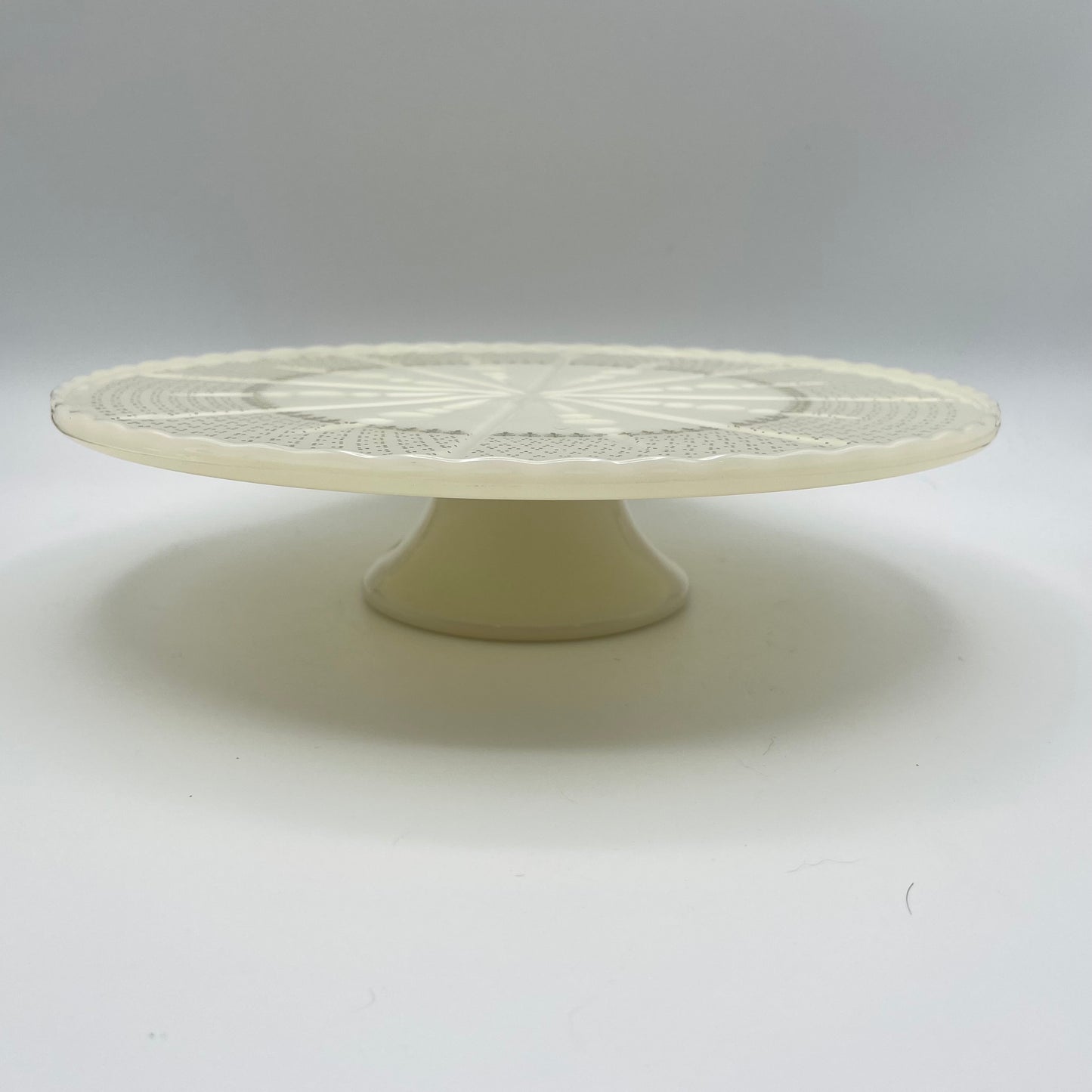 Vintage Anchor Hocking Milk Glass Cake Stand Gold Fleur De Lis Design