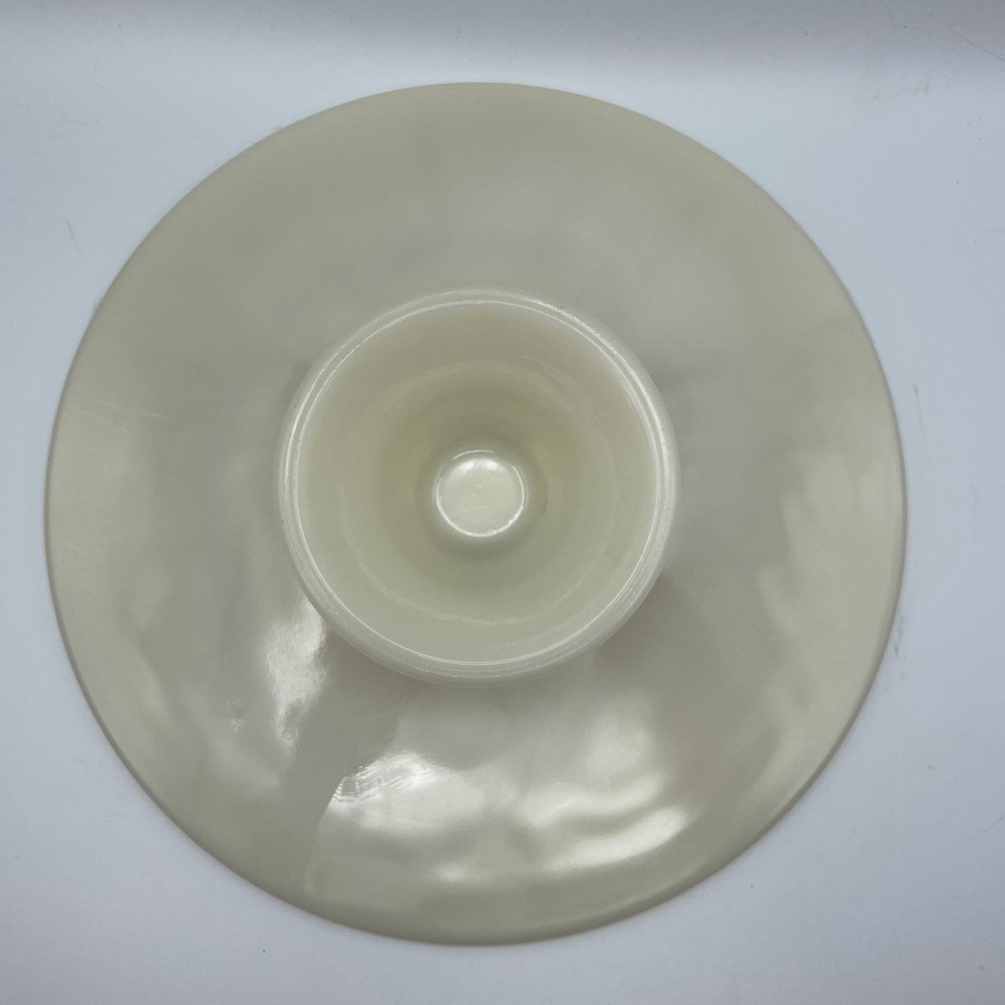 Vintage Anchor Hocking Milk Glass Cake Stand Gold Fleur De Lis Design