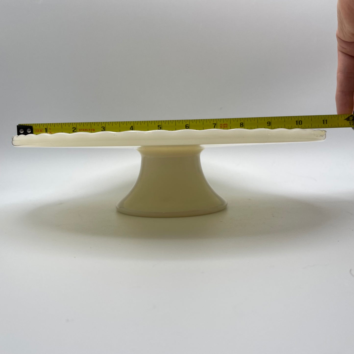 Vintage Anchor Hocking Milk Glass Cake Stand Gold Fleur De Lis Design