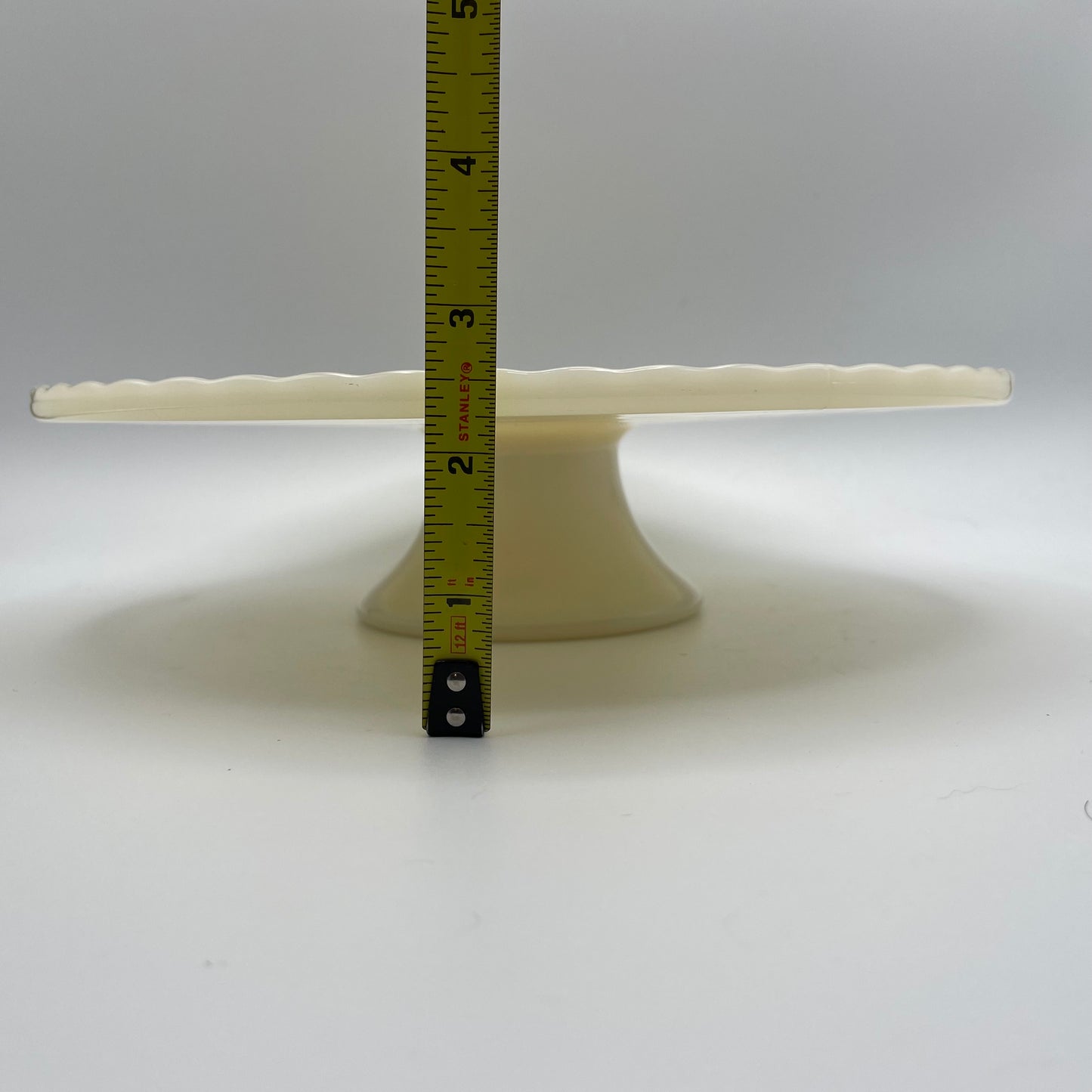 Vintage Anchor Hocking Milk Glass Cake Stand Gold Fleur De Lis Design