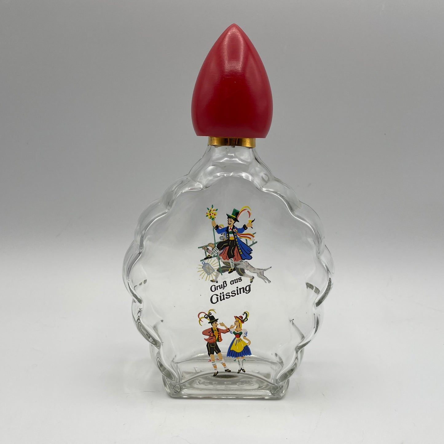 Vintage Liquor Bottle and Shot glasses, "Grub aus Gussing"