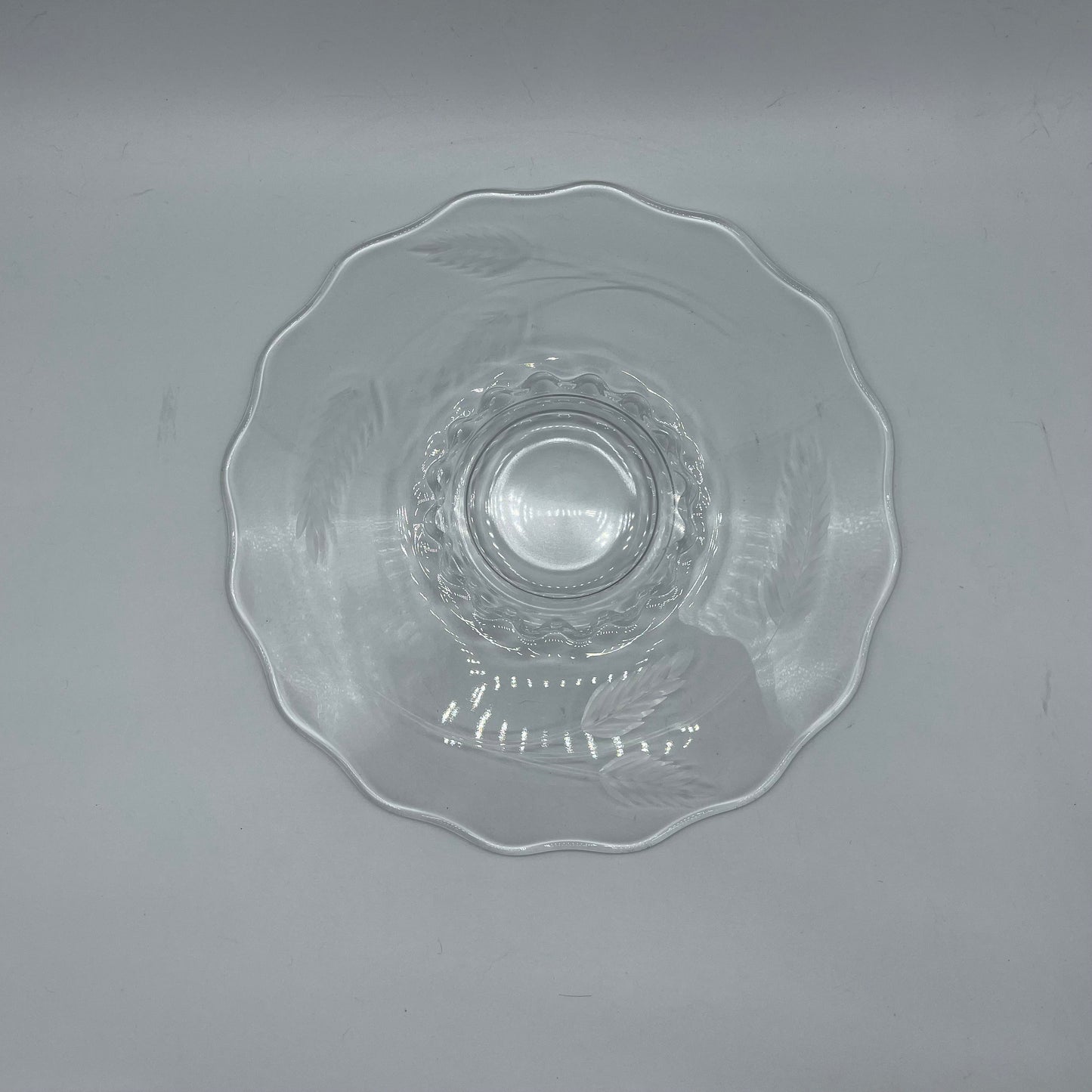 Vintage Condiment Bowl and Underplate, Etched With Wheat Pattern