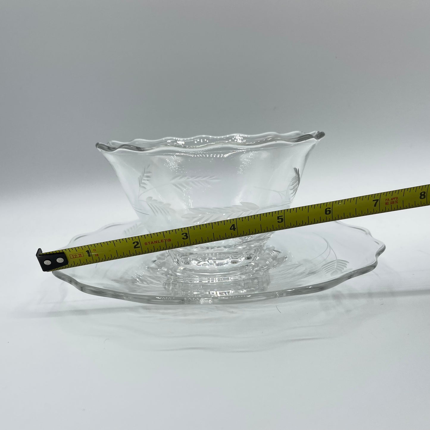Vintage Condiment Bowl and Underplate, Etched With Wheat Pattern
