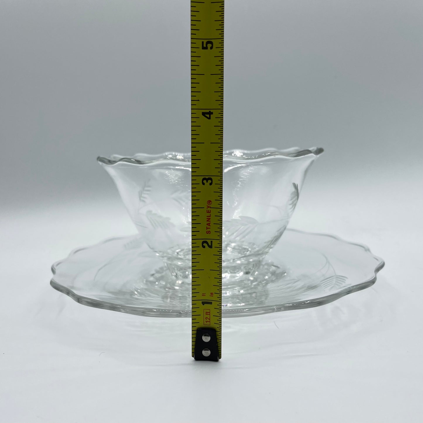 Vintage Condiment Bowl and Underplate, Etched With Wheat Pattern