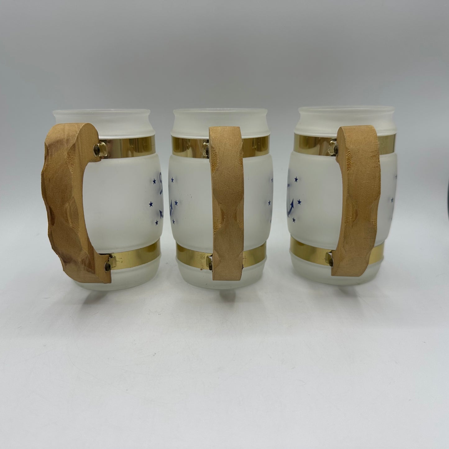 Siesta Ware Nautical Anchor Frosted Mugs with Wood Handles, Set of 6