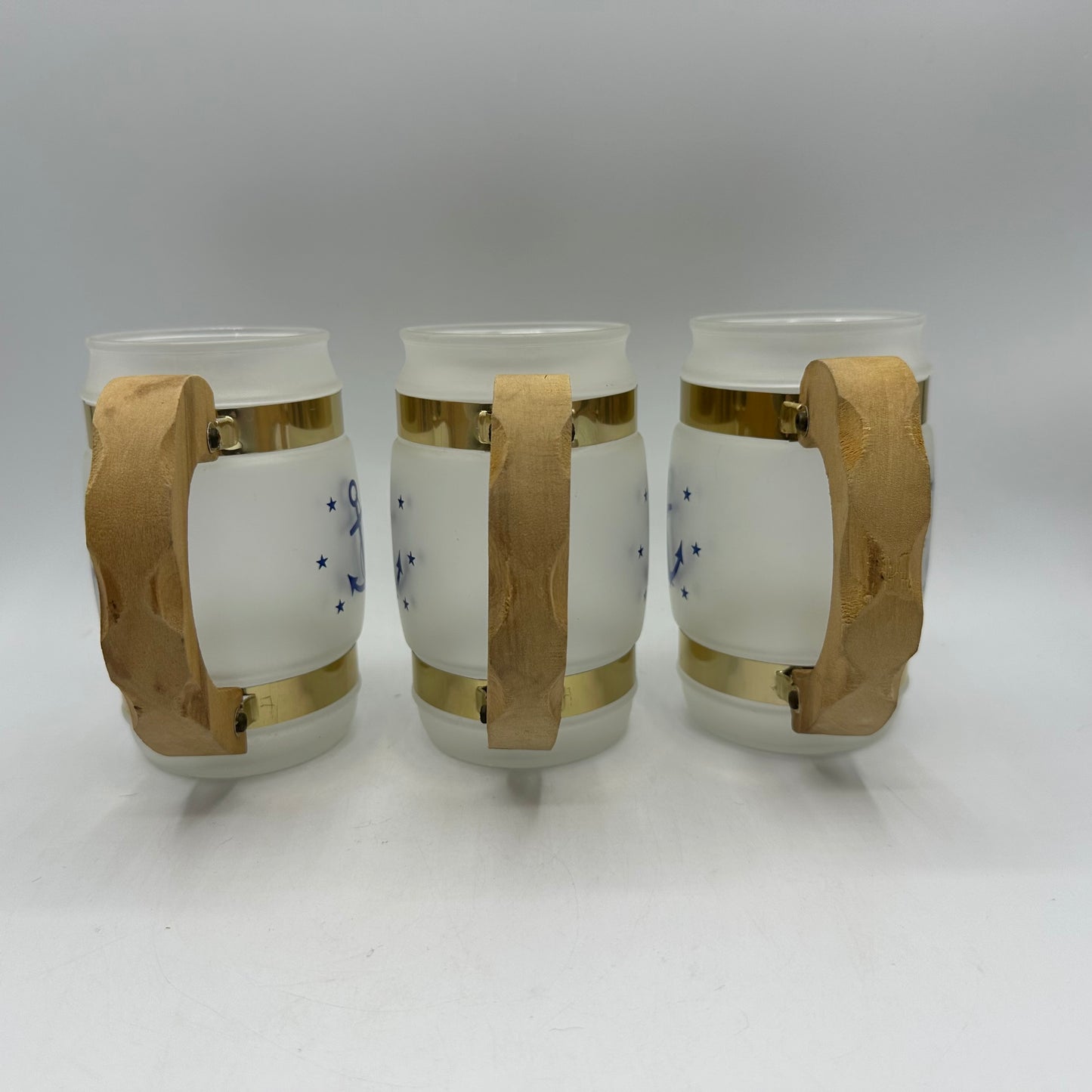Siesta Ware Nautical Anchor Frosted Mugs with Wood Handles, Set of 6