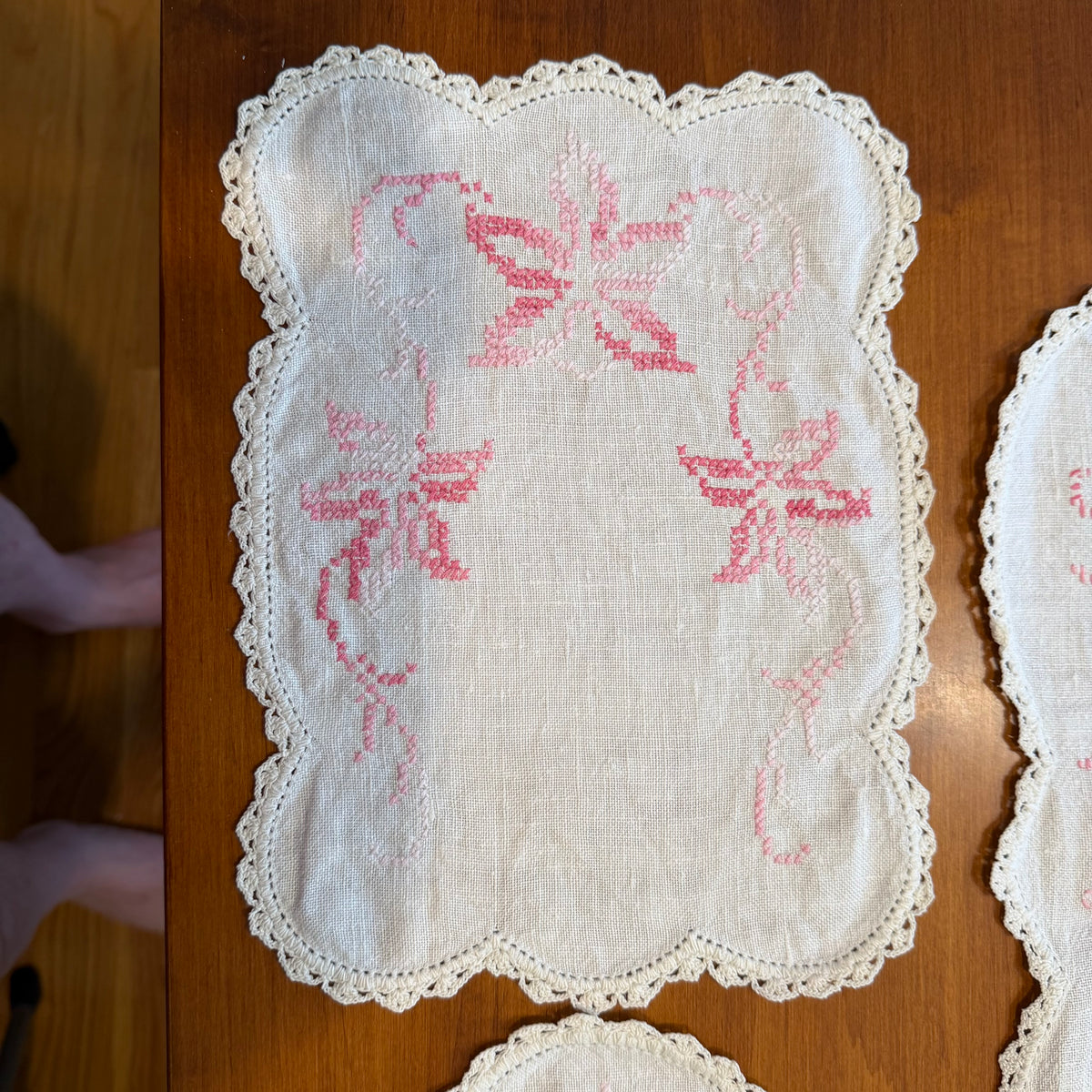 Embroidered Table Runner/Scarf Set, Pink Floral
