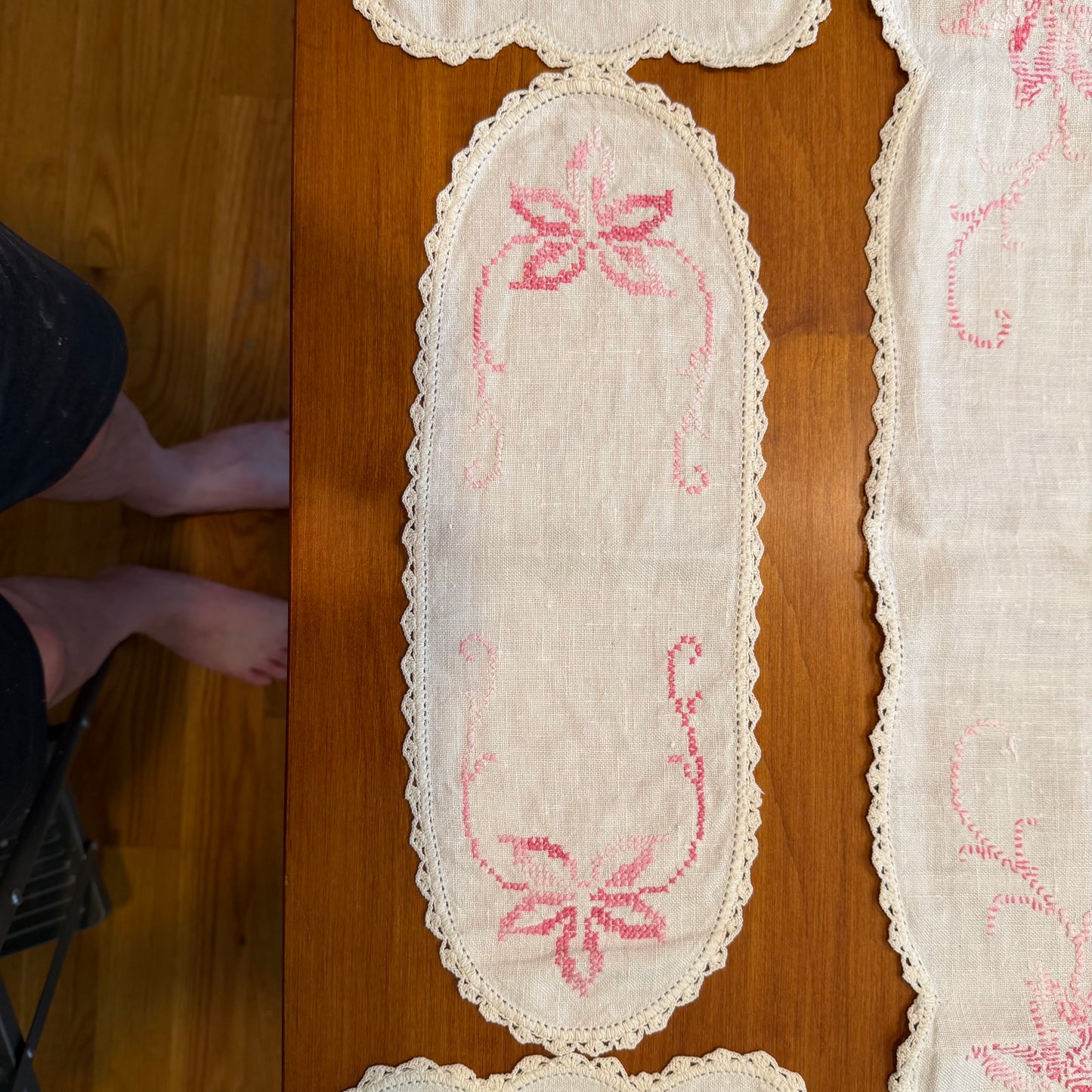 Embroidered Table Runner/Scarf Set, Pink Floral