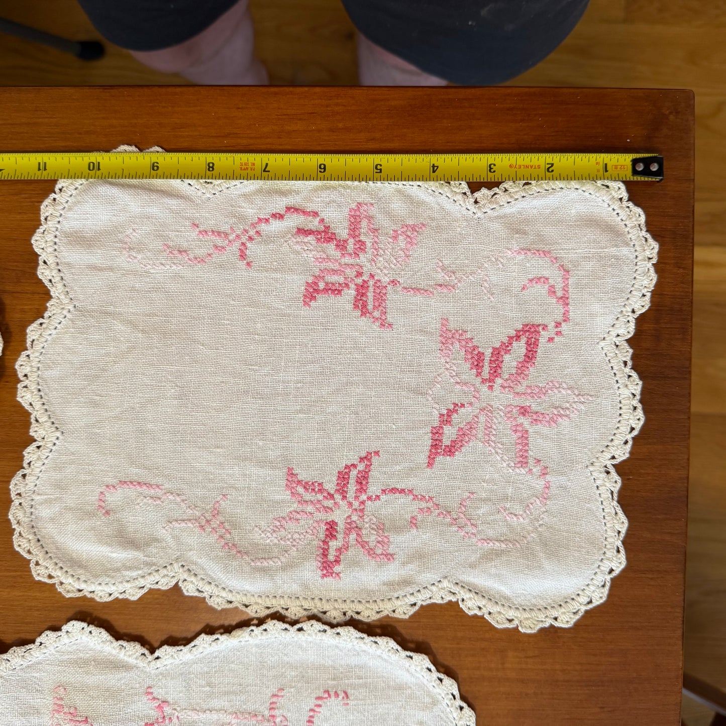 Embroidered Table Runner/Scarf Set, Pink Floral