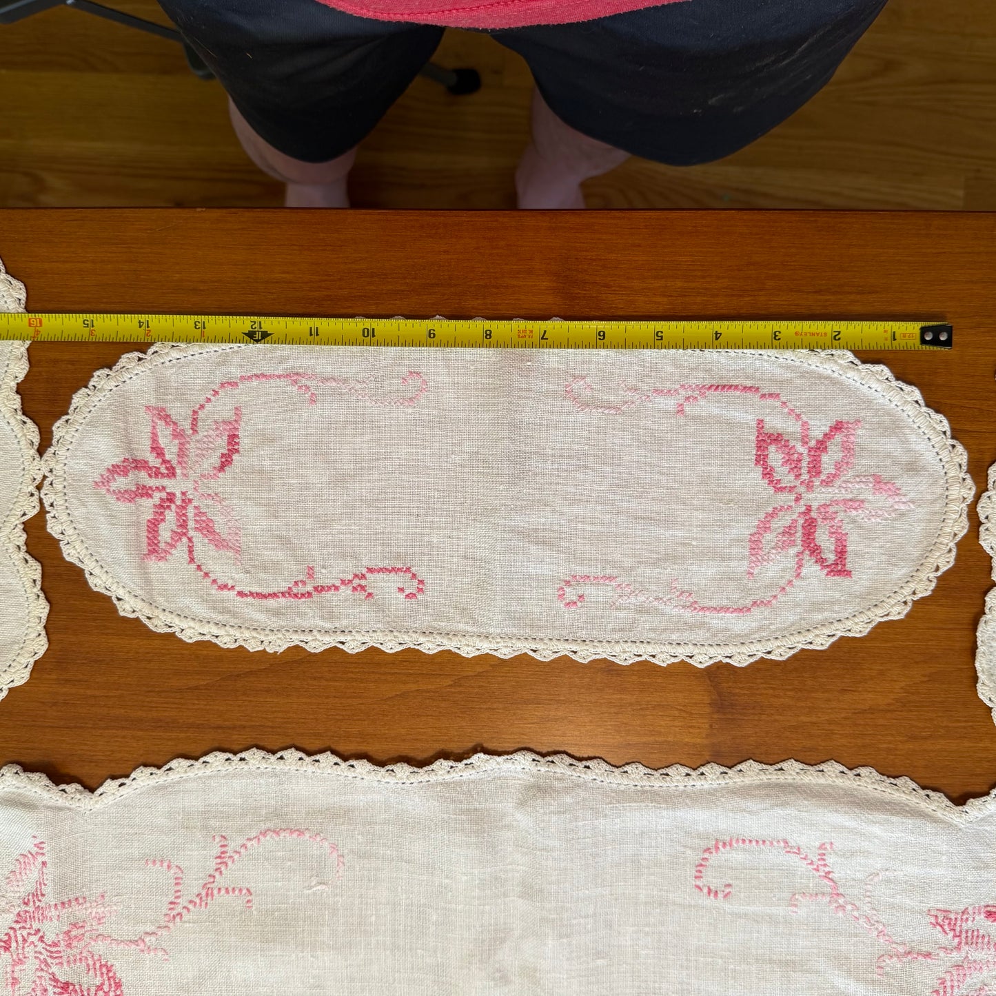 Embroidered Table Runner/Scarf Set, Pink Floral