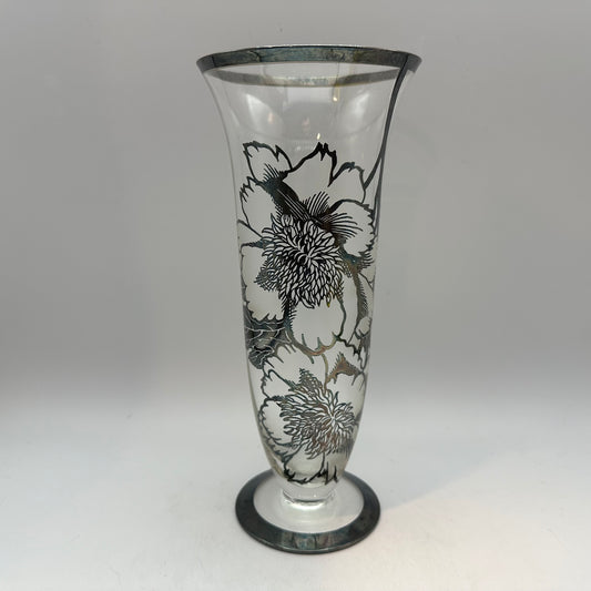 Rockwell Silver Overlay Glass Vase With Frosted Flowers