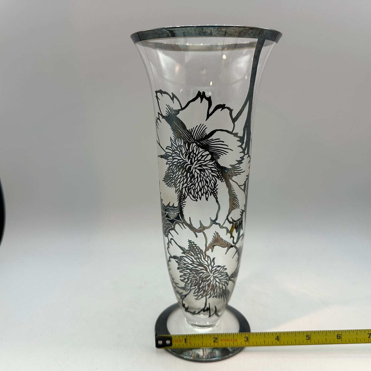 Rockwell Silver Overlay Glass Vase With Frosted Flowers