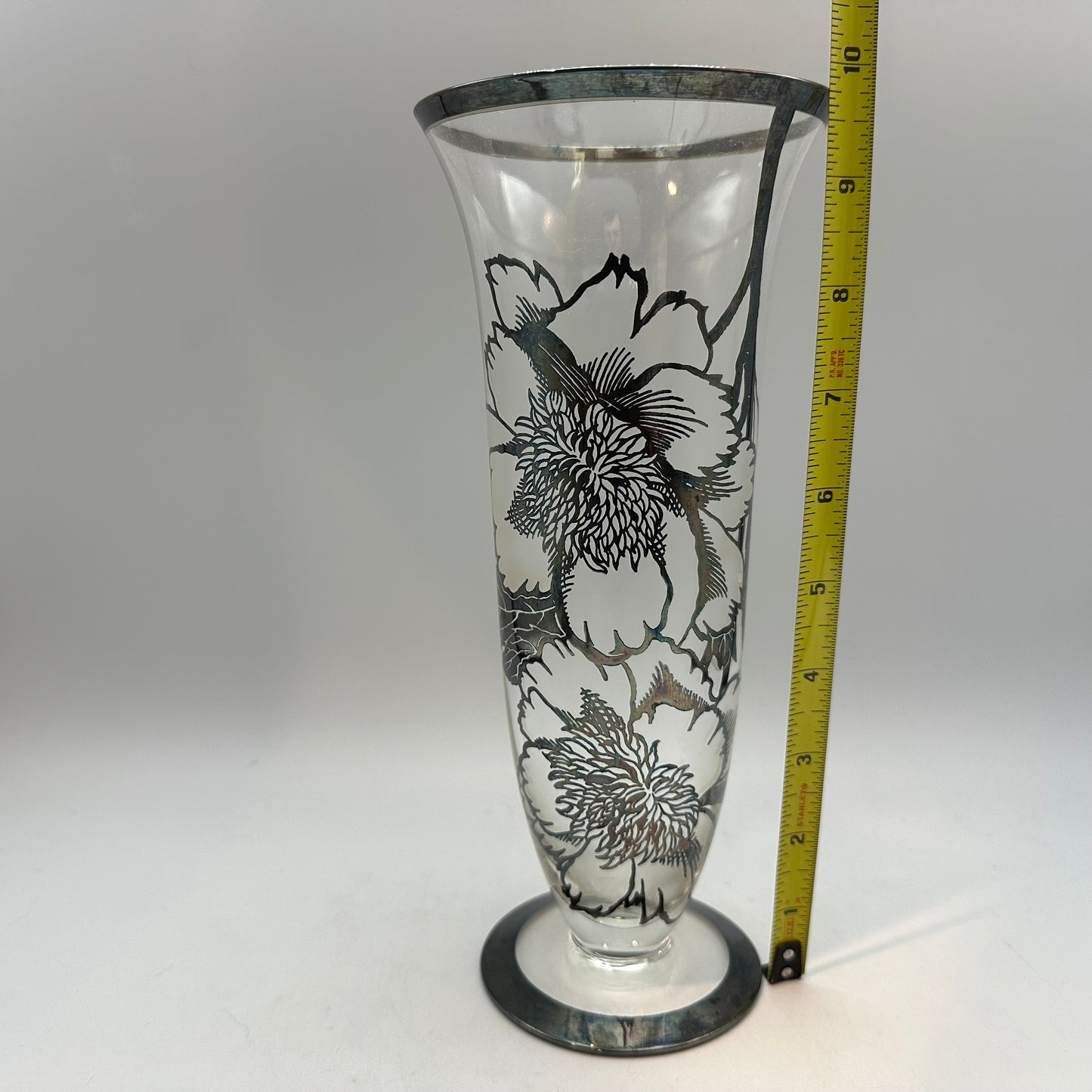 Rockwell Silver Overlay Glass Vase With Frosted Flowers