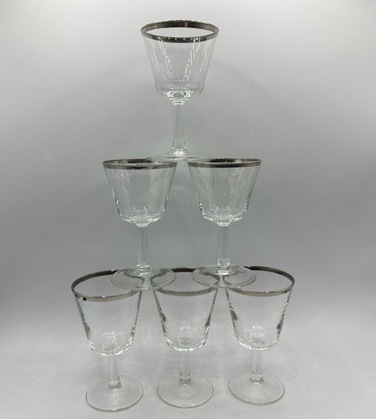 Silver Rimmed Cocktail Glasses, Set of 6