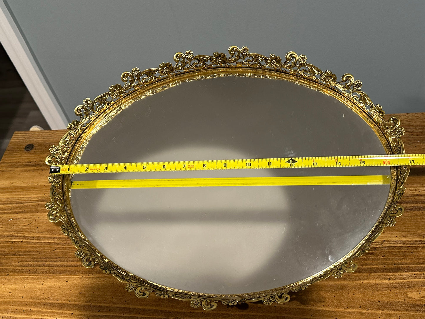 Oval Mirror Filigree Perfume Tray 17" Wide