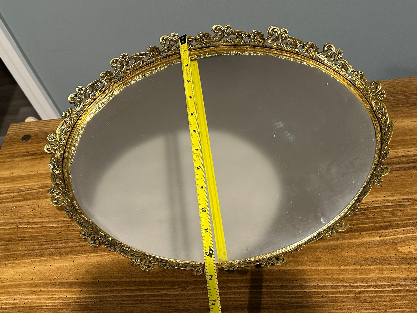 Oval Mirror Filigree Perfume Tray 17" Wide