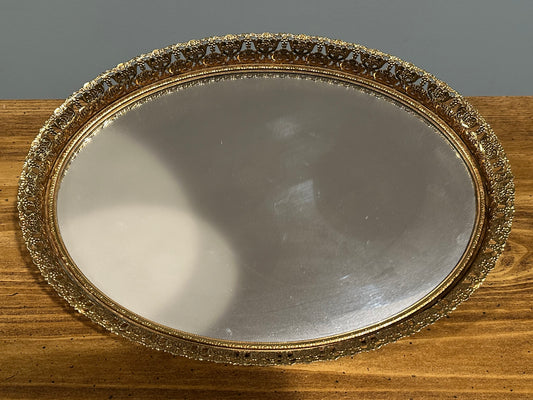 Oval Mirror Filigree Perfume Tray 13 1/2" Wide