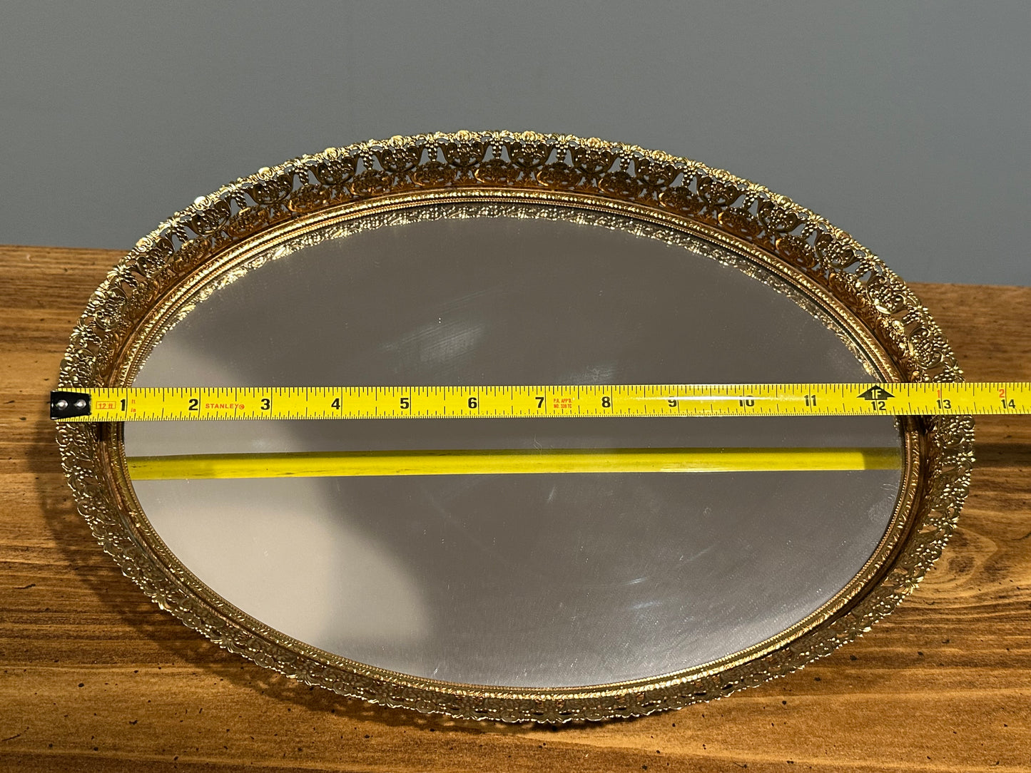 Oval Mirror Filigree Perfume Tray 13 1/2" Wide
