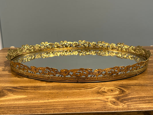 Oval Mirror Filigree Perfume Tray 17" Wide
