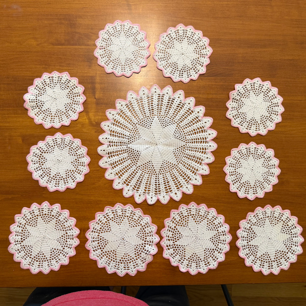 Pink & White Doilies, Set of 11