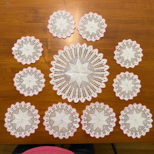 Pink & White Doilies, Set of 11