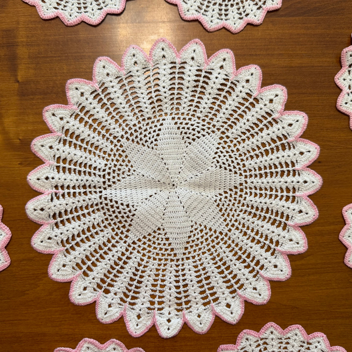 Pink & White Doilies, Set of 11