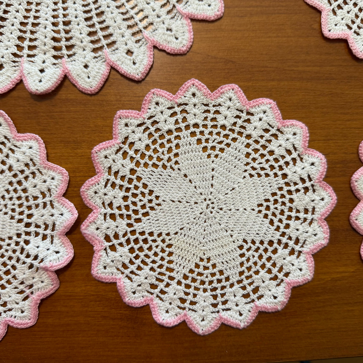 Pink & White Doilies, Set of 11