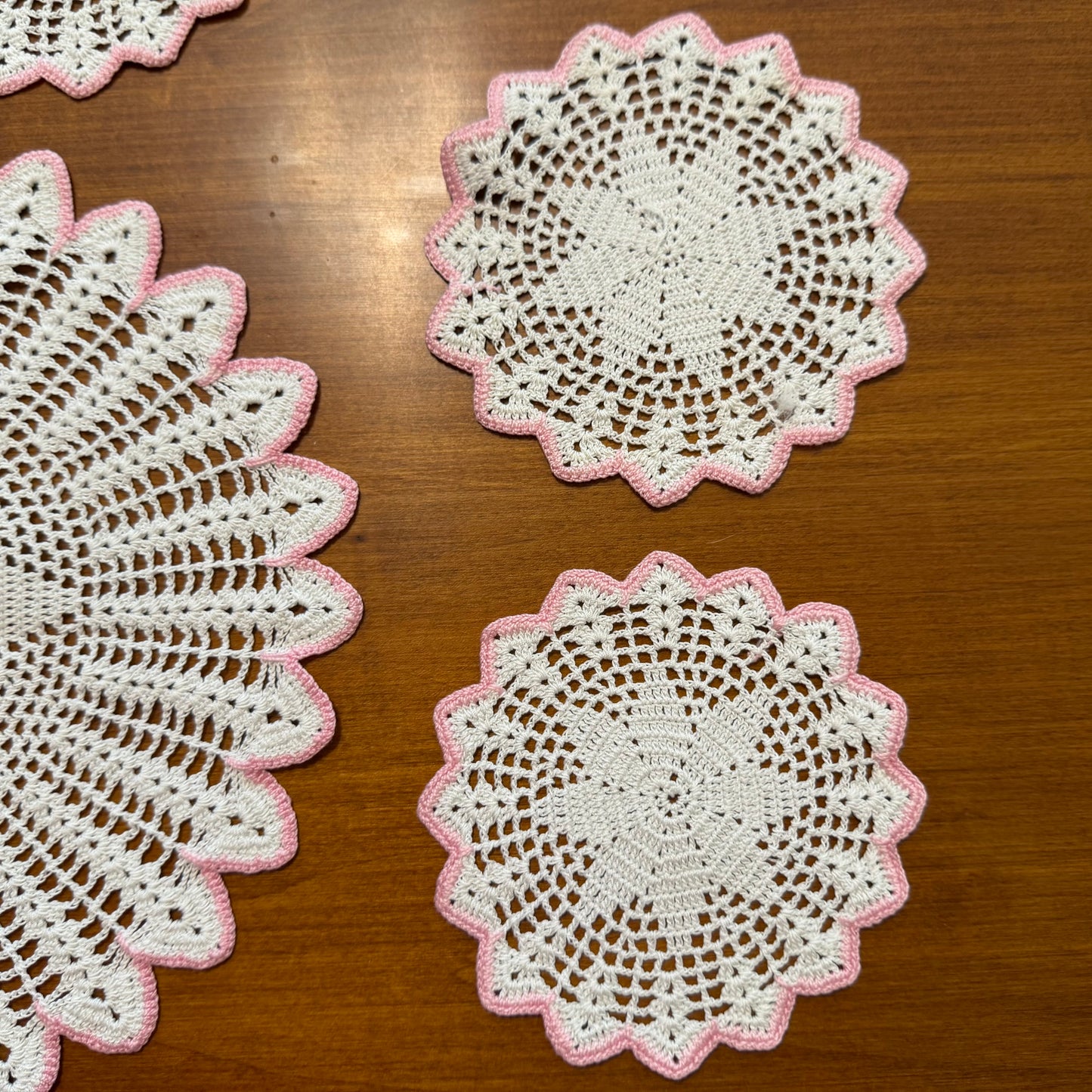 Pink & White Doilies, Set of 11