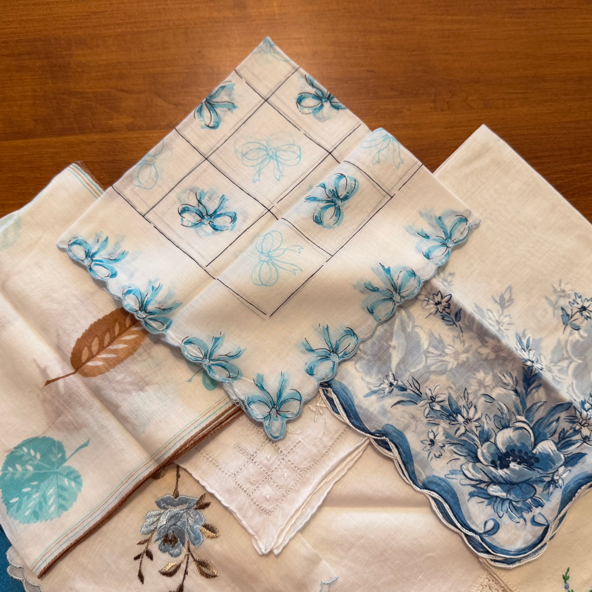 Blue and Brown Hankies, Lot of 10