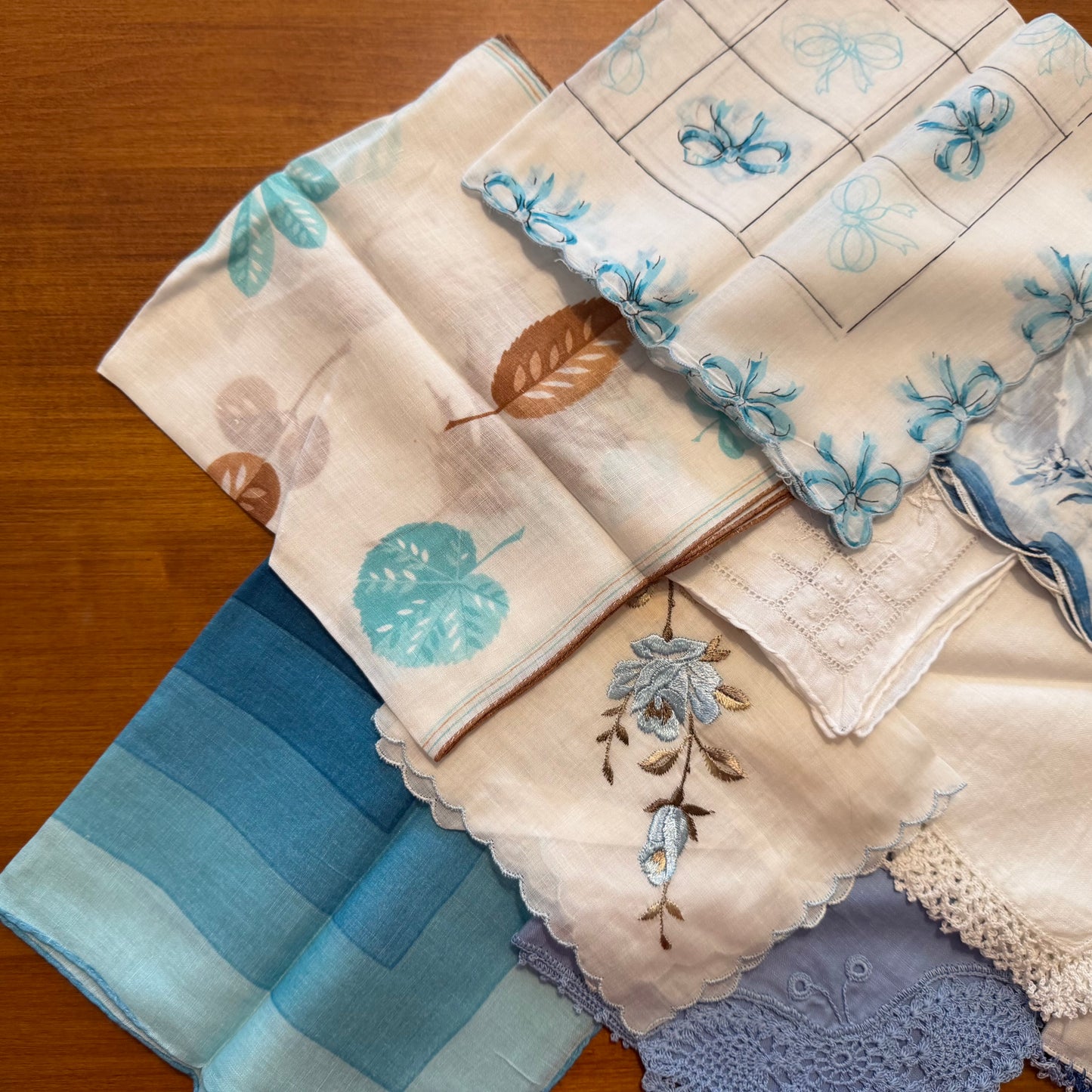 Blue and Brown Hankies, Lot of 10