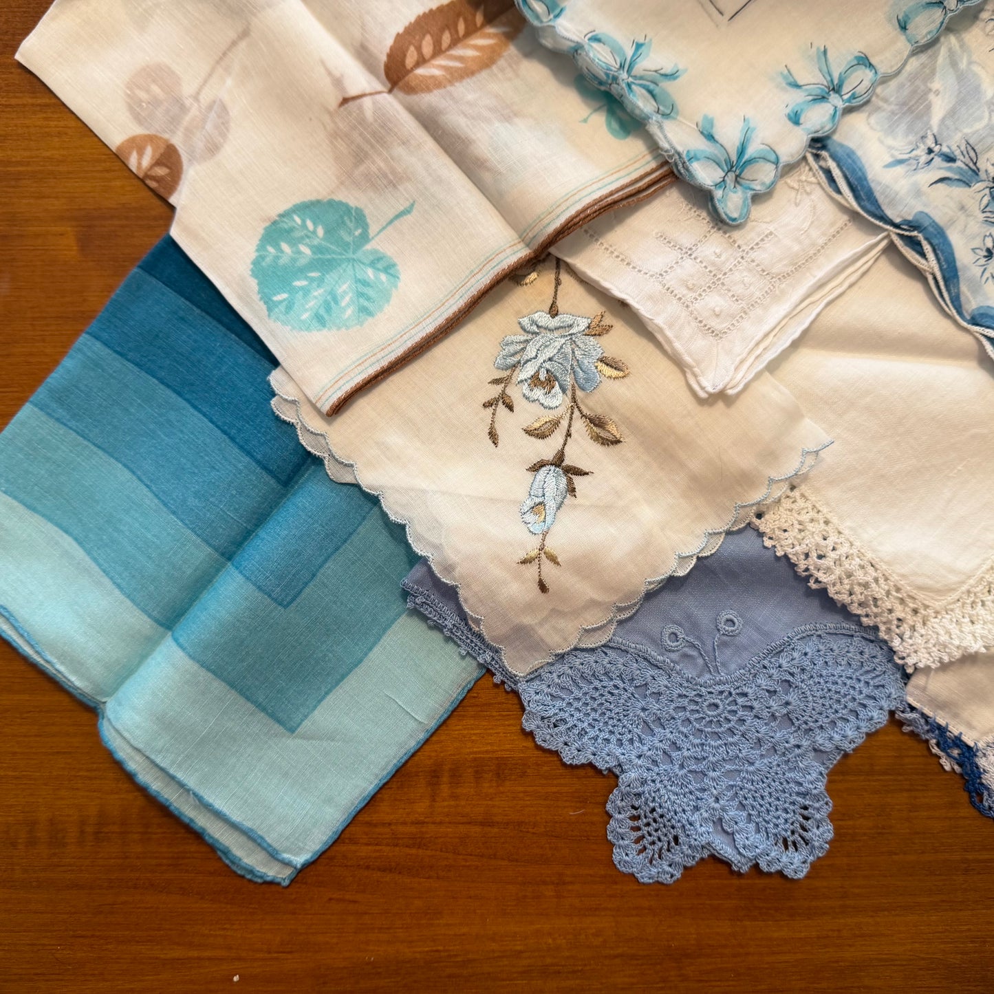 Blue and Brown Hankies, Lot of 10