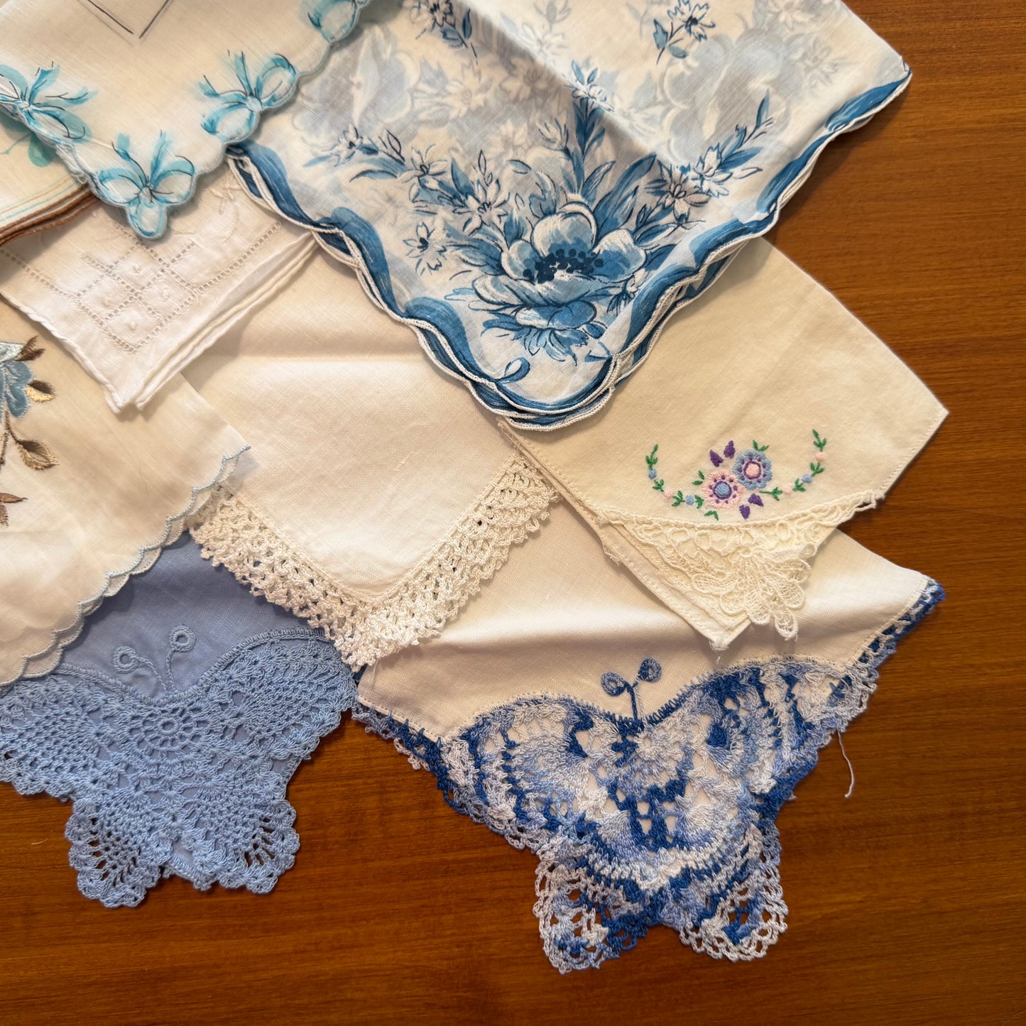 Blue and Brown Hankies, Lot of 10