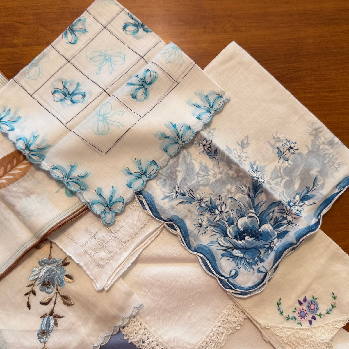 Blue and Brown Hankies, Lot of 10