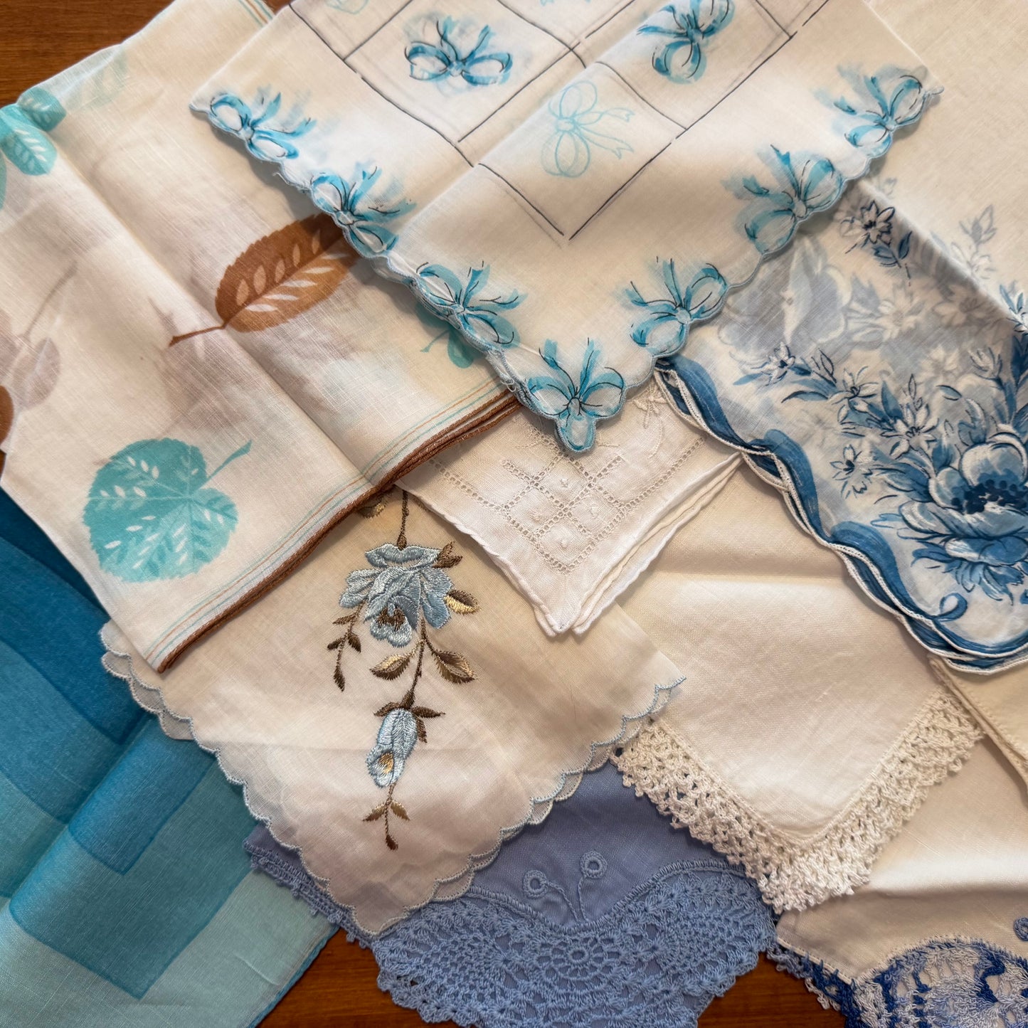 Blue and Brown Hankies, Lot of 10