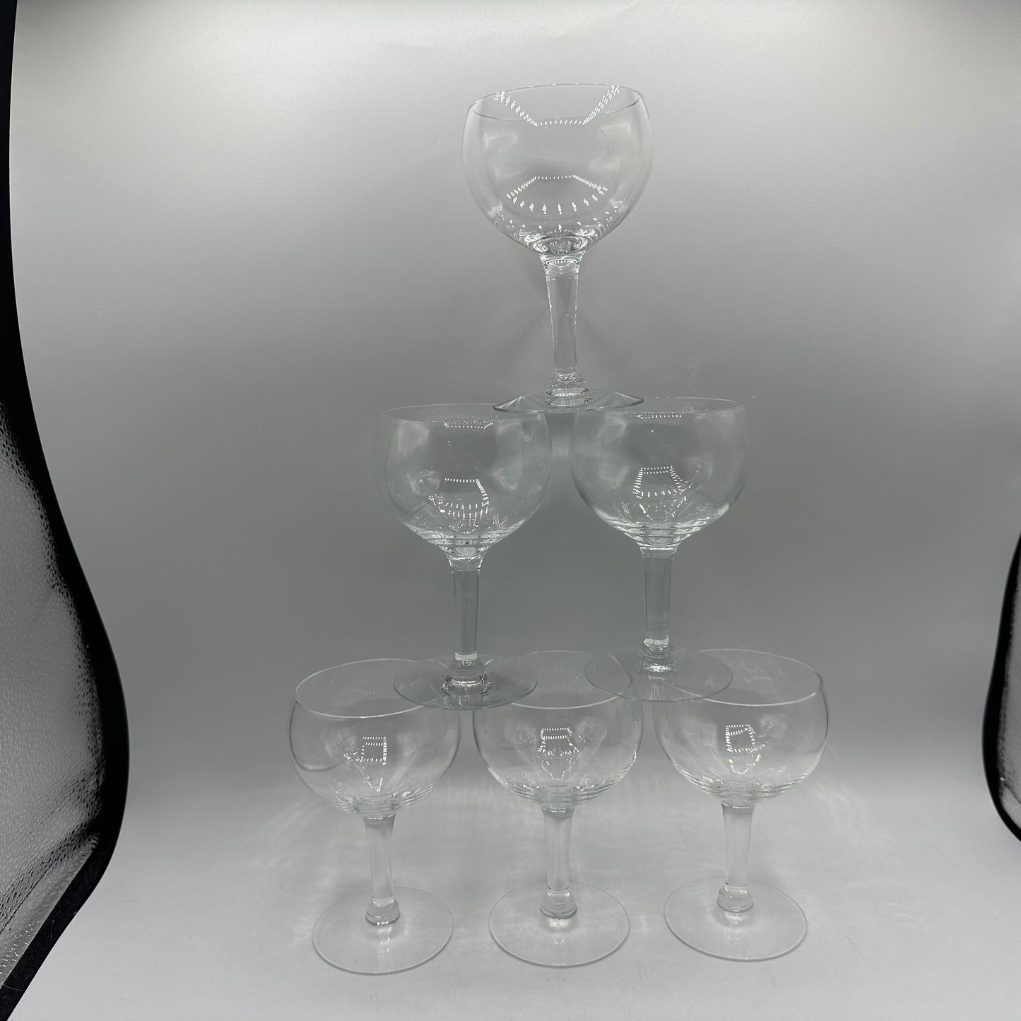 Wine Glasses, Clear Flat Bowl, Set of 6