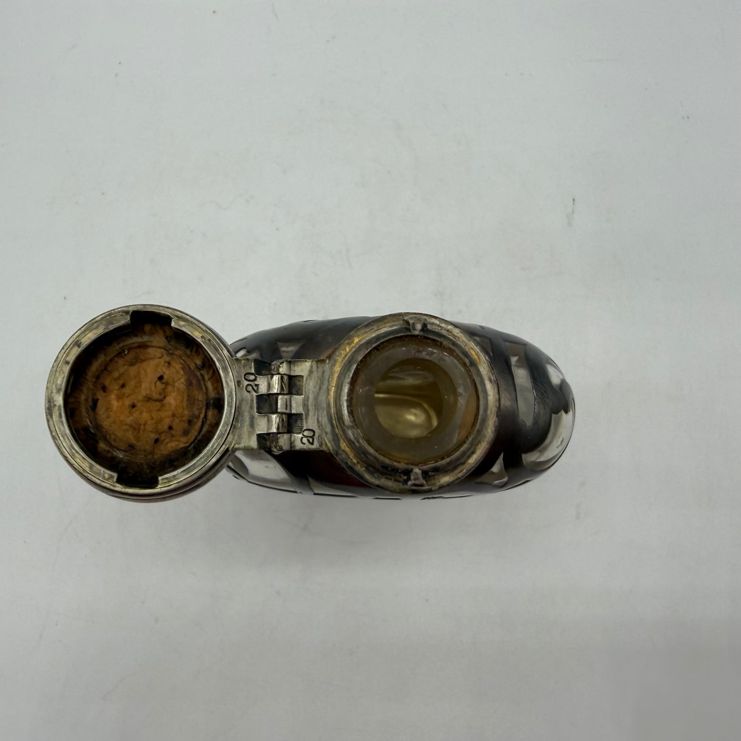 Antique Art Nouveau Ornate Sterling Silver Overlay Glass Flask