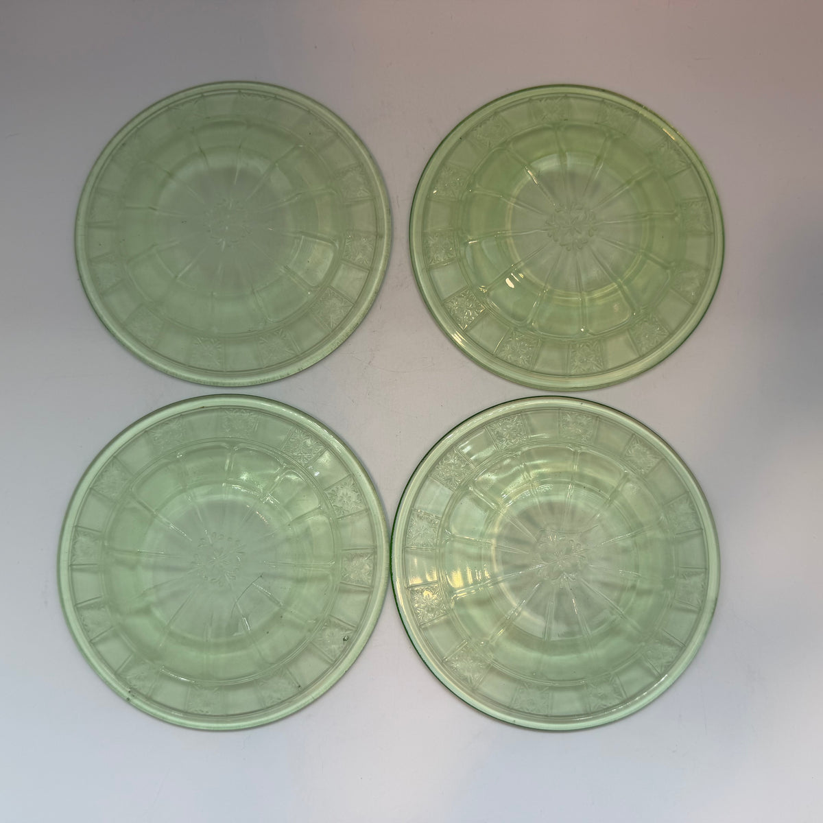 Jeannette Doric Uranium Bread and Butter Plate, Set of 4