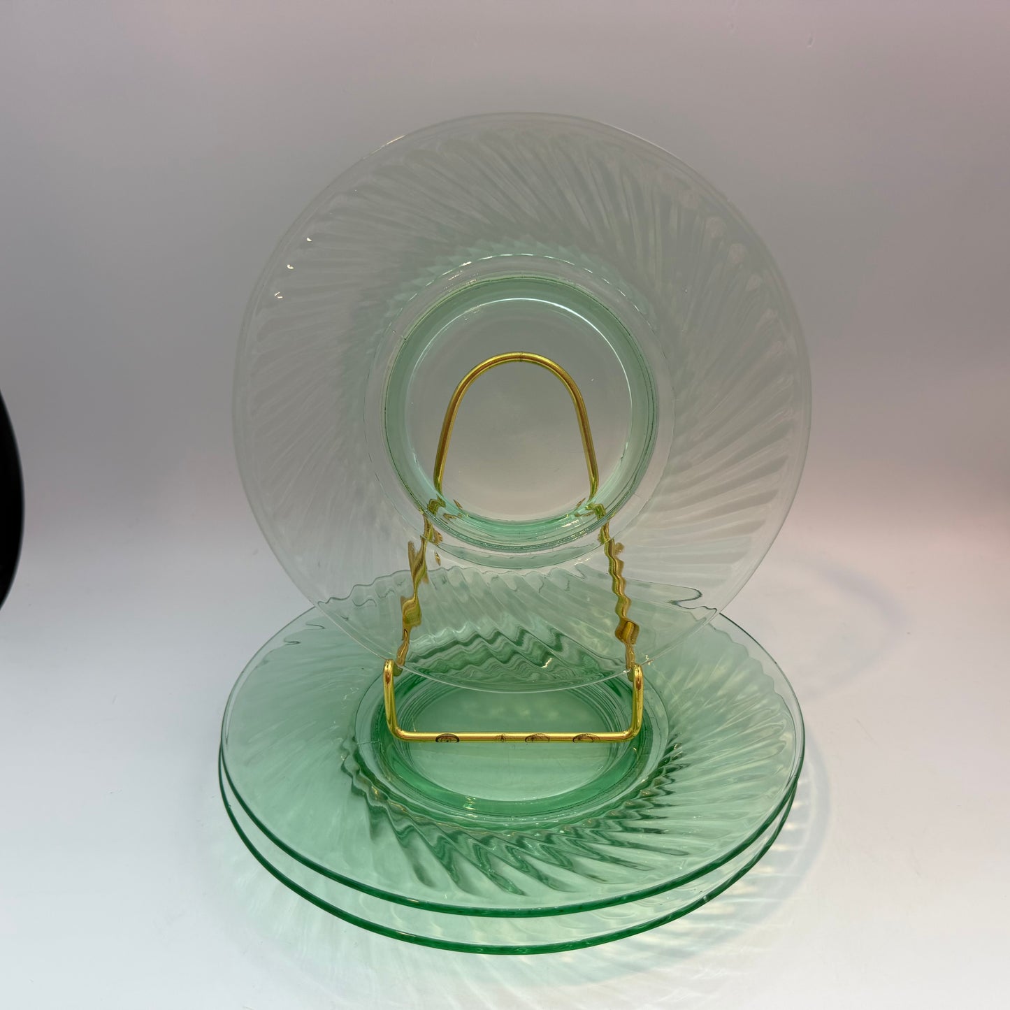 Uranium Depression Glass Swirl 8" Luncheon Plates, Set of 3
