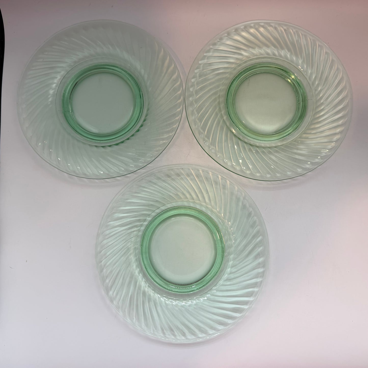 Uranium Depression Glass Swirl 8" Luncheon Plates, Set of 3