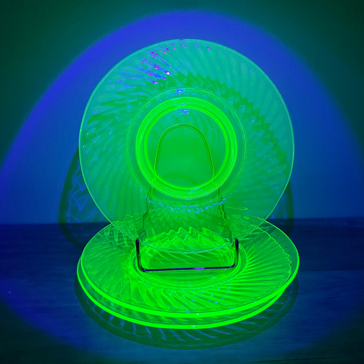 Uranium Depression Glass Swirl 8" Luncheon Plates, Set of 3